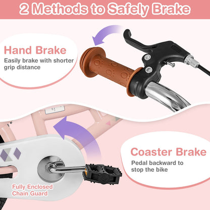 12 Inch Kids Bike Retro Bicycle with Adjustable Height and Basket for Ages 3-8 Years Old, Pink Kids Bike at Gallery Canada