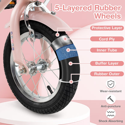 12 Inch Kids Bike Retro Bicycle with Adjustable Height and Basket for Ages 3-8 Years Old, Pink Kids Bike at Gallery Canada