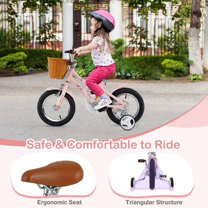 12 Inch Kids Bike Retro Bicycle with Adjustable Height and Basket for Ages 3-8 Years Old, Pink Kids Bike at Gallery Canada