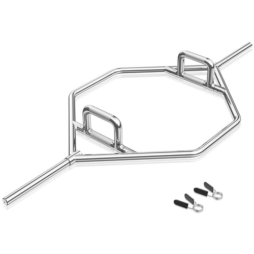 Olympic Hex Trap Bar, 2 Spring Collars, Foldable Handle, Silver