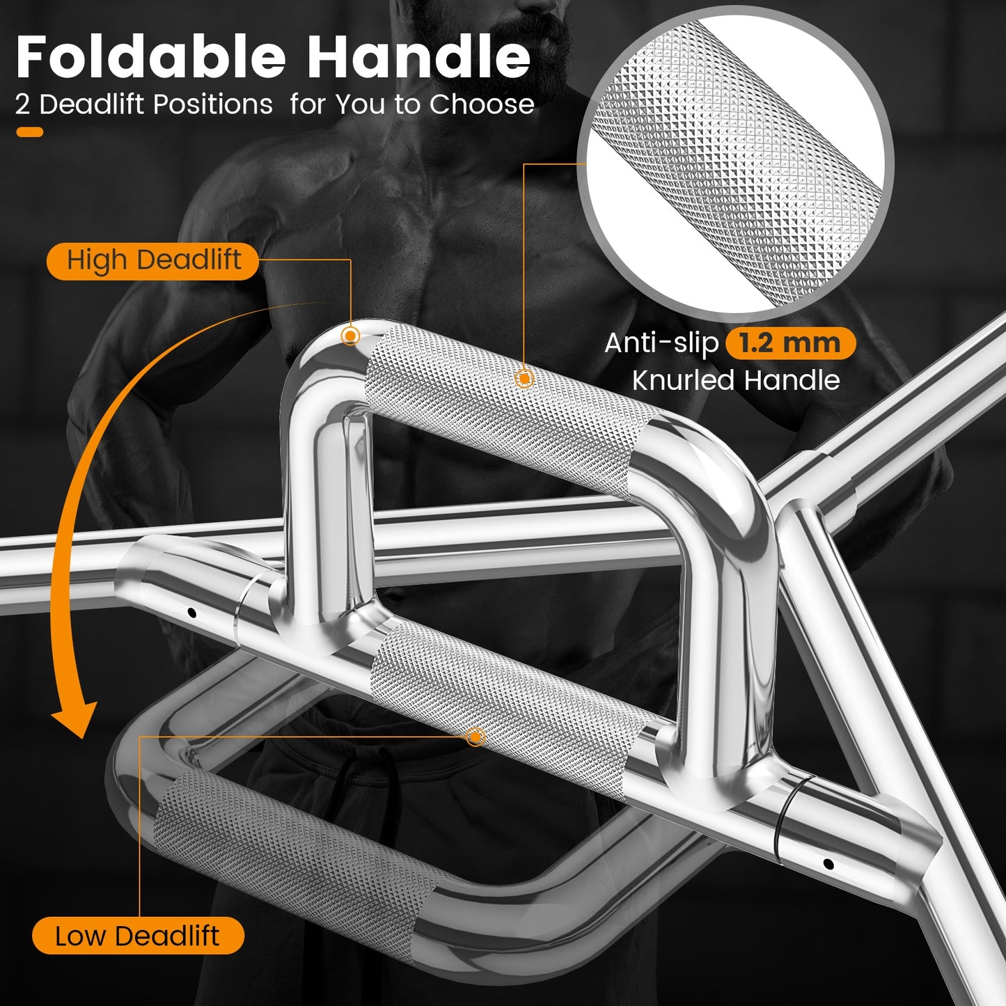 Olympic Hex Trap Bar with 2 Spring Collars and Foldable Handle, Silver Weights Accessories at Gallery Canada