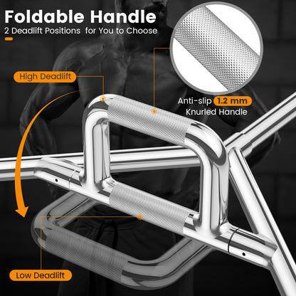 Olympic Hex Trap Bar with 2 Spring Collars and Foldable Handle, Silver Weights Accessories at Gallery Canada