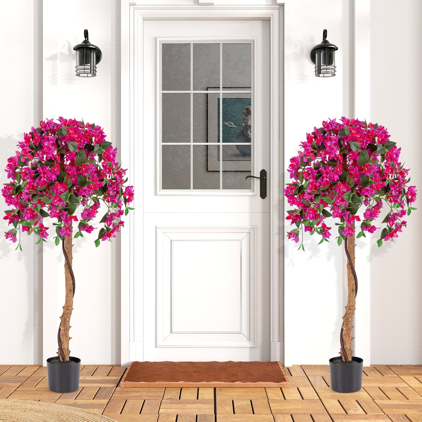 Set of 2 4.5 Feet Artificial Azalea Tree with Cement Pot, Red Faux Plants at Gallery Canada