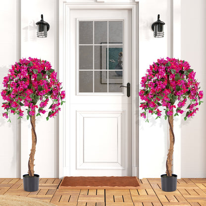 Set of 2 4.5 Feet Artificial Azalea Tree with Cement Pot, Red Faux Plants at Gallery Canada