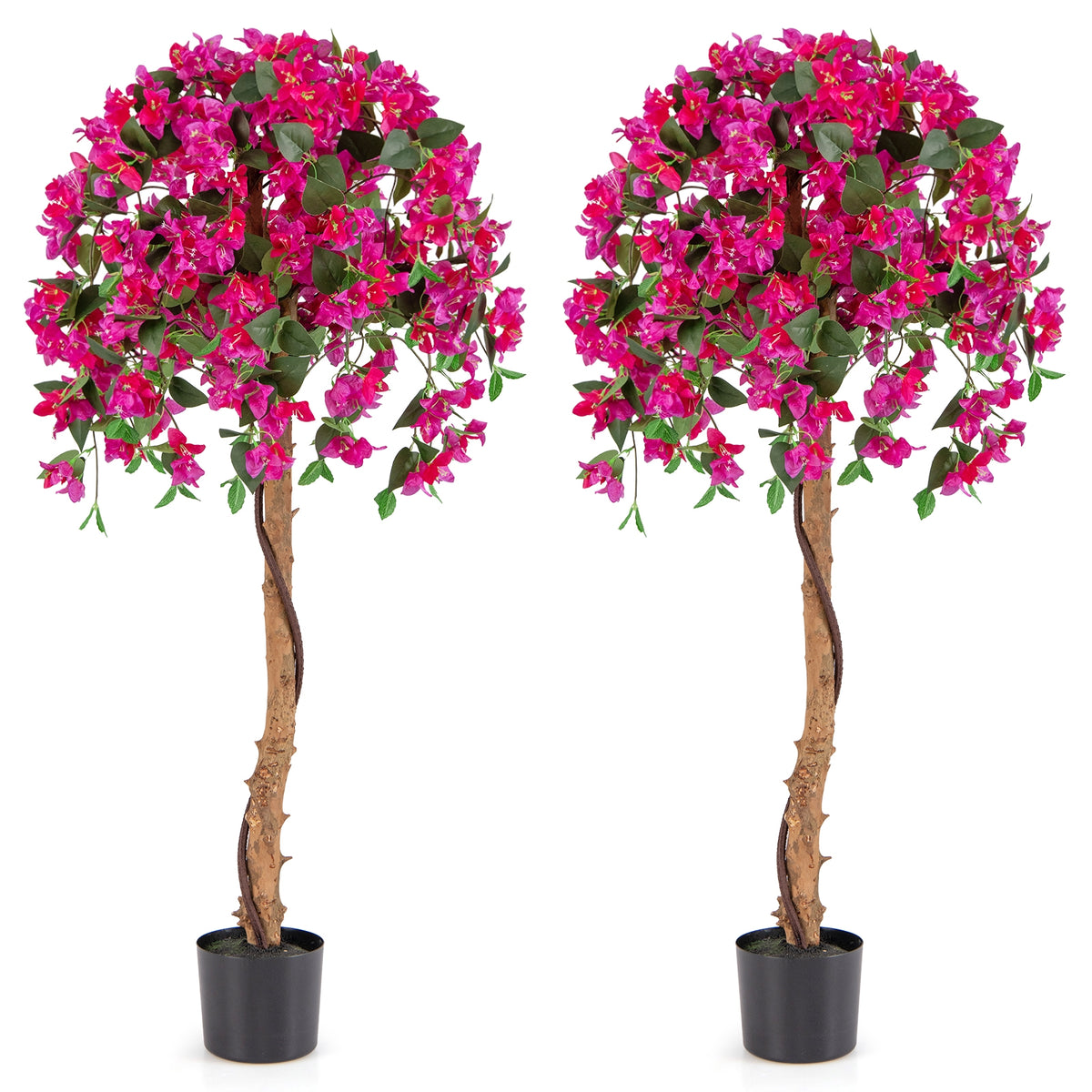 Set Of 2 4.5 Feet Artificial Azalea Tree, Cement Pot, Red Faux Plants at Gallery Canada