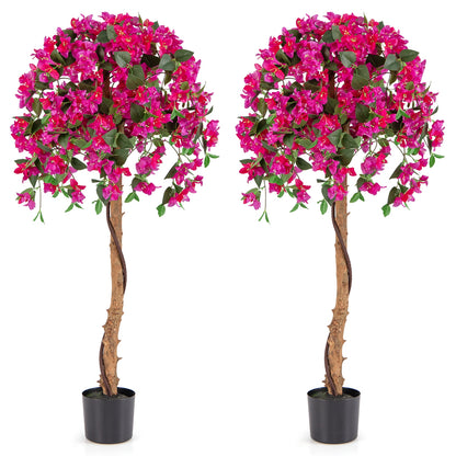 Set Of 2 4.5 Feet Artificial Azalea Tree, Cement Pot, Red Faux Plants at Gallery Canada