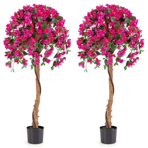 Set of 2 4.5 Feet Artificial Azalea Tree with Cement Pot, Red