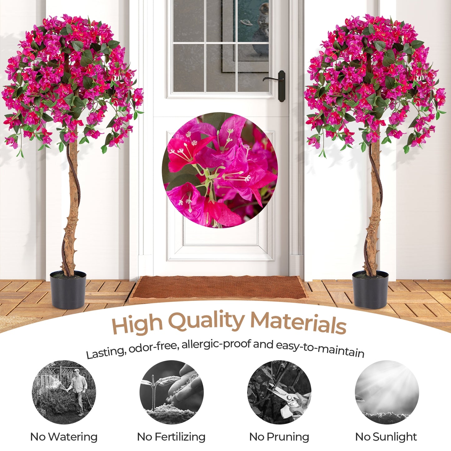 Set of 2 4.5 Feet Artificial Azalea Tree with Cement Pot, Red Faux Plants at Gallery Canada