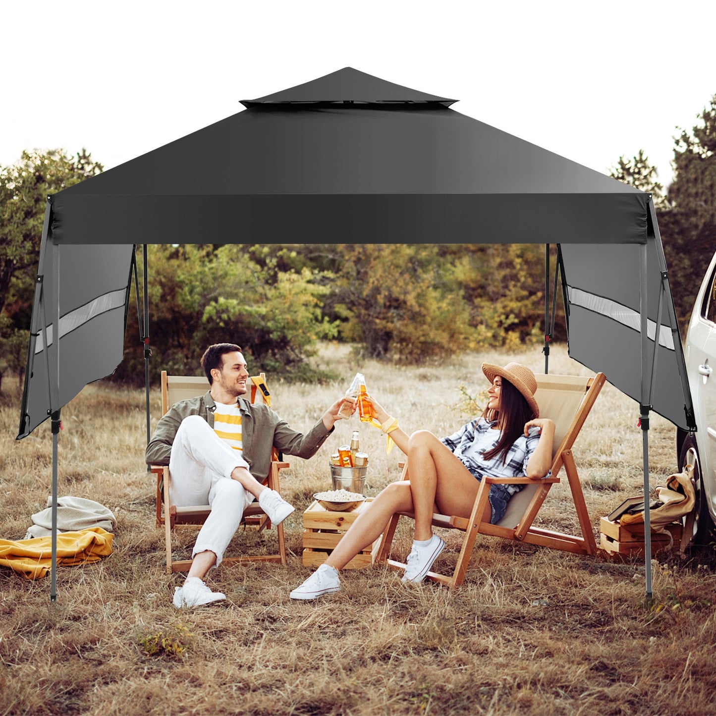 10 x 17.6 Feet Outdoor Pop-Up Canopy Tent, Black Canopies at Gallery Canada