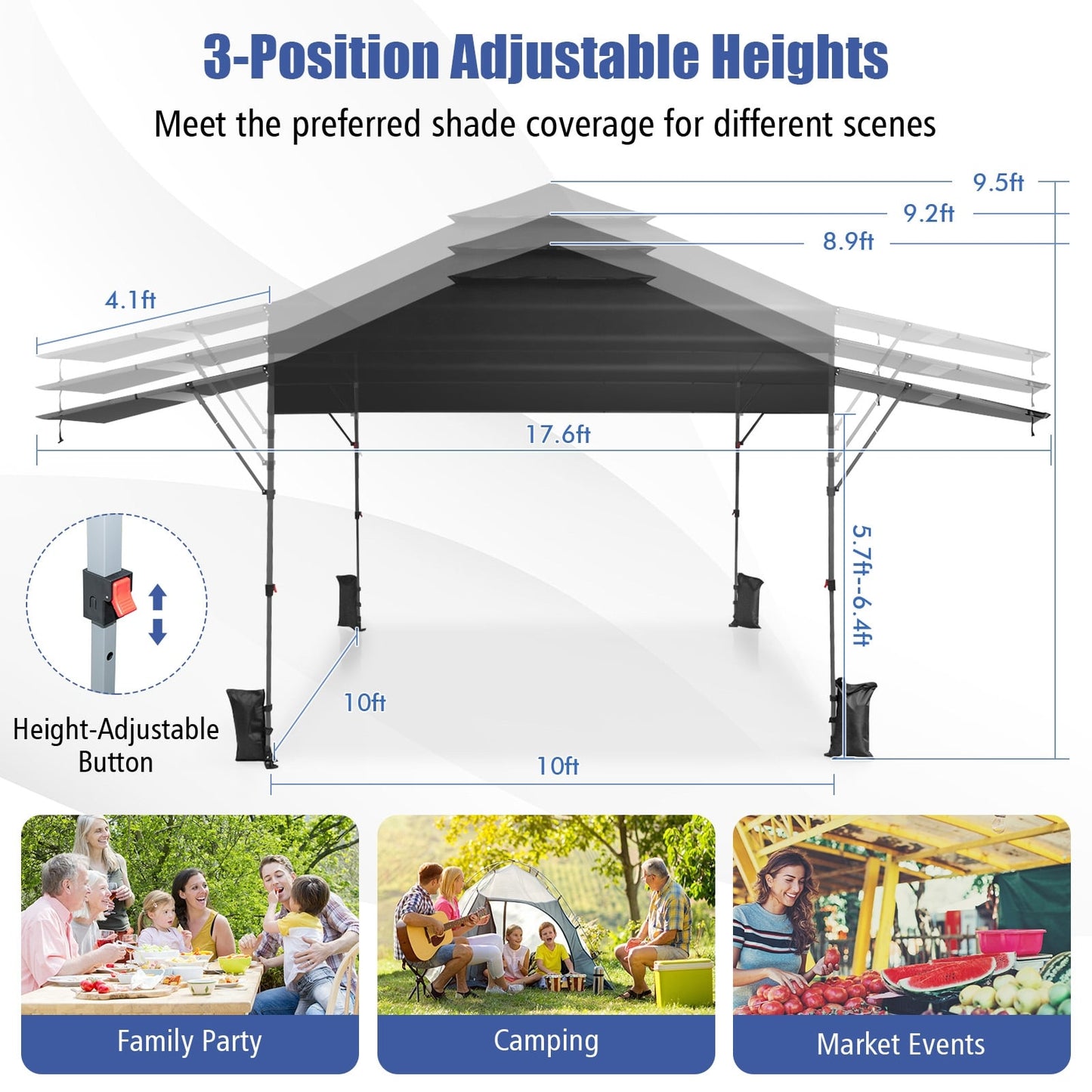 10 x 17.6 Feet Outdoor Pop-Up Canopy Tent, Black Canopies at Gallery Canada