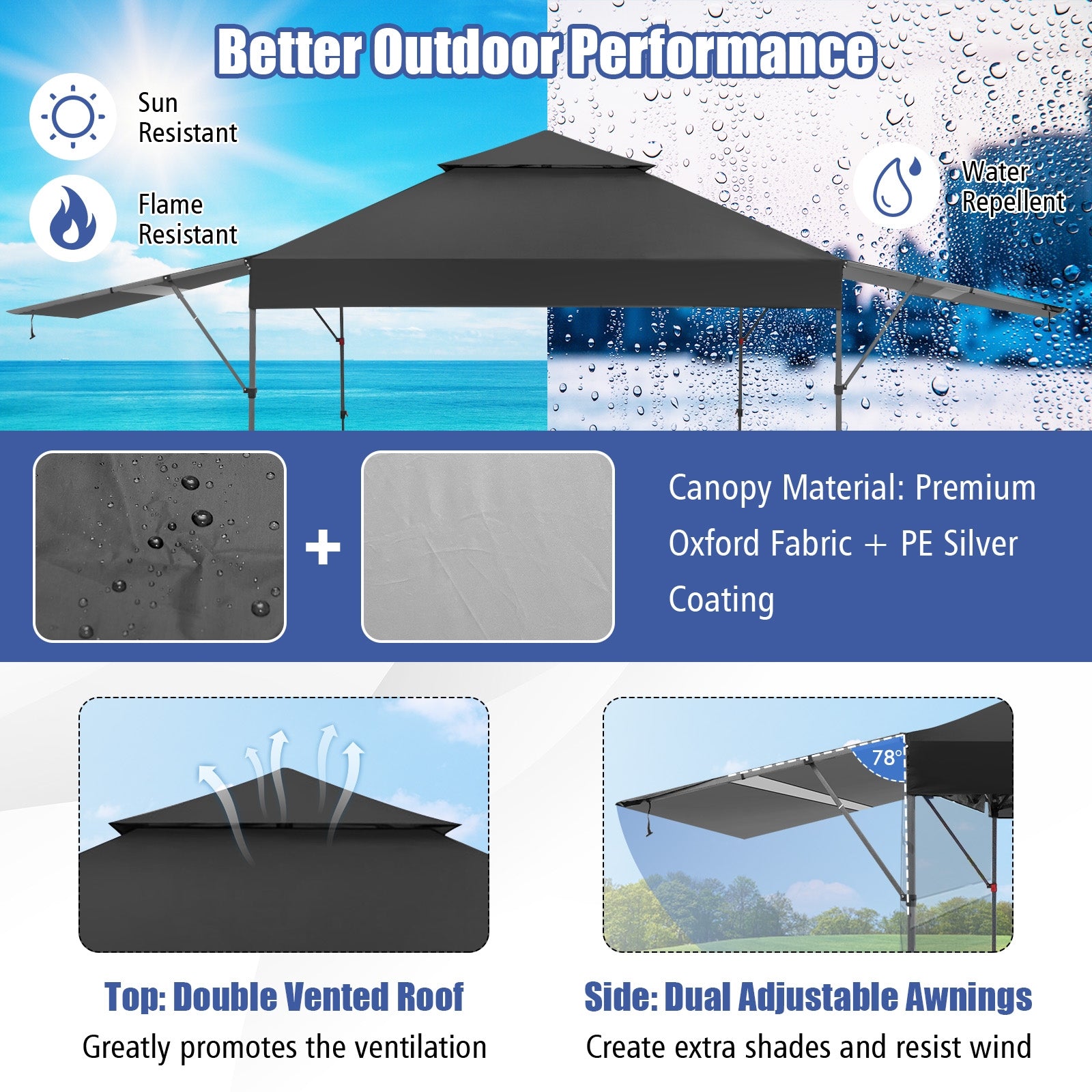 10 x 17.6 Feet Outdoor Pop-Up Canopy Tent, Black Canopies at Gallery Canada