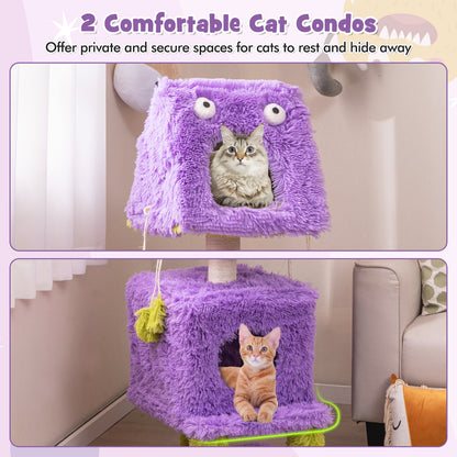 Cute Monster-Themed Cat Tower with 2 Private Condos for Small Place, Purple Cat Trees Condos & Scratchers at Gallery Canada
