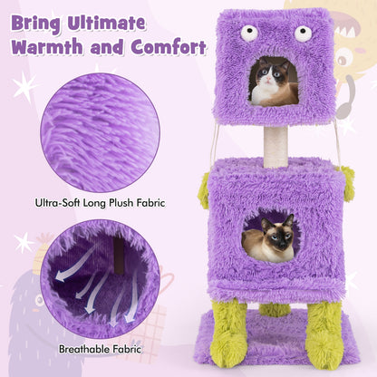 Cute Monster-Themed Cat Tower with 2 Private Condos for Small Place, Purple Cat Trees Condos & Scratchers at Gallery Canada