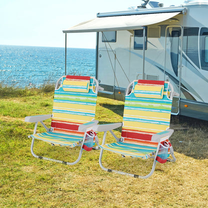 Foldable Backpack Beach Chair with Cup Holder and Storage Pockets Set of 2, Multicolor Beach & Lawn Chairs at Gallery Canada