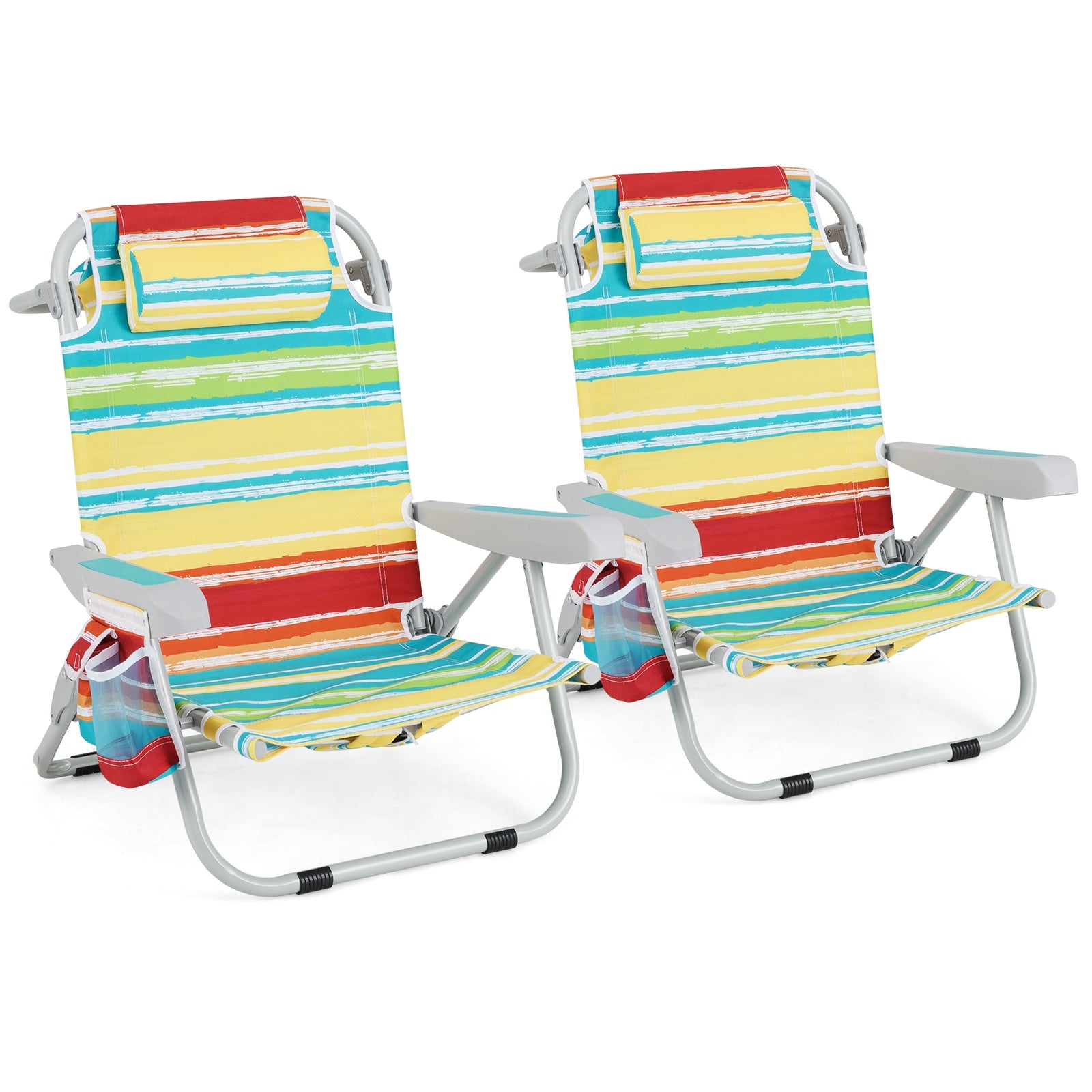 Foldable Backpack Beach Chair, Cup Holder, Storage Pockets, Set of 2, Multicolor Beach & Lawn Chairs Multicolor at Gallery Canada
