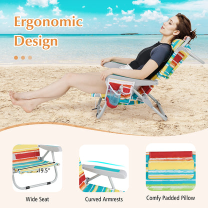 Foldable Backpack Beach Chair with Cup Holder and Storage Pockets Set of 2, Multicolor Beach & Lawn Chairs at Gallery Canada
