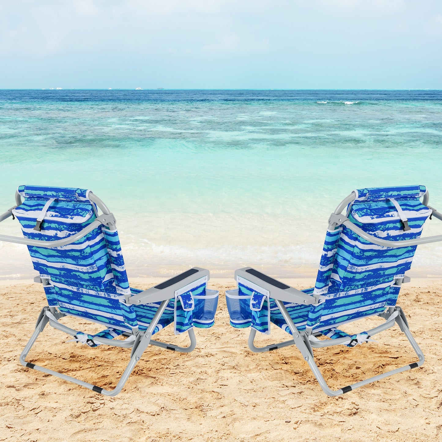 Foldable Beach Chair With Cup Holder, Storage Pockets, 2 Pack, Navy Beach & Lawn Chairs at Gallery Canada
