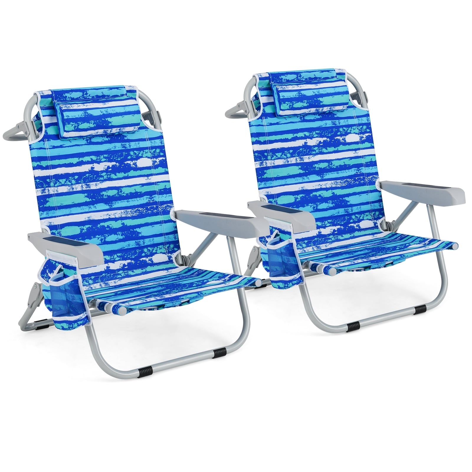 Foldable Beach Chair With Cup Holder, Storage Pockets, 2 Pack, Navy Beach & Lawn Chairs at Gallery Canada