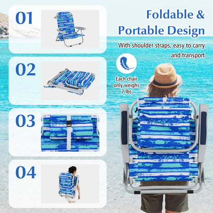 Foldable Beach Chair With Cup Holder, Storage Pockets, 2 Pack, Navy Beach & Lawn Chairs at Gallery Canada