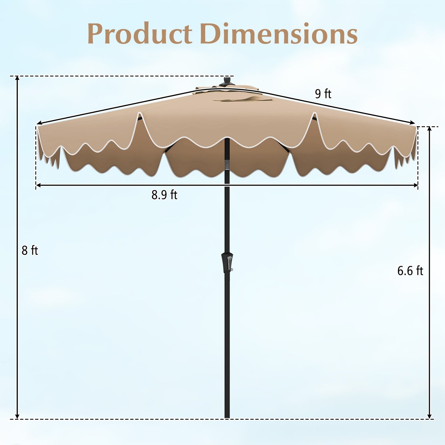 9 Feet Patio Umbrella with Crank Handle and Push Button Tilt, Brown Outdoor Umbrellas at Gallery Canada