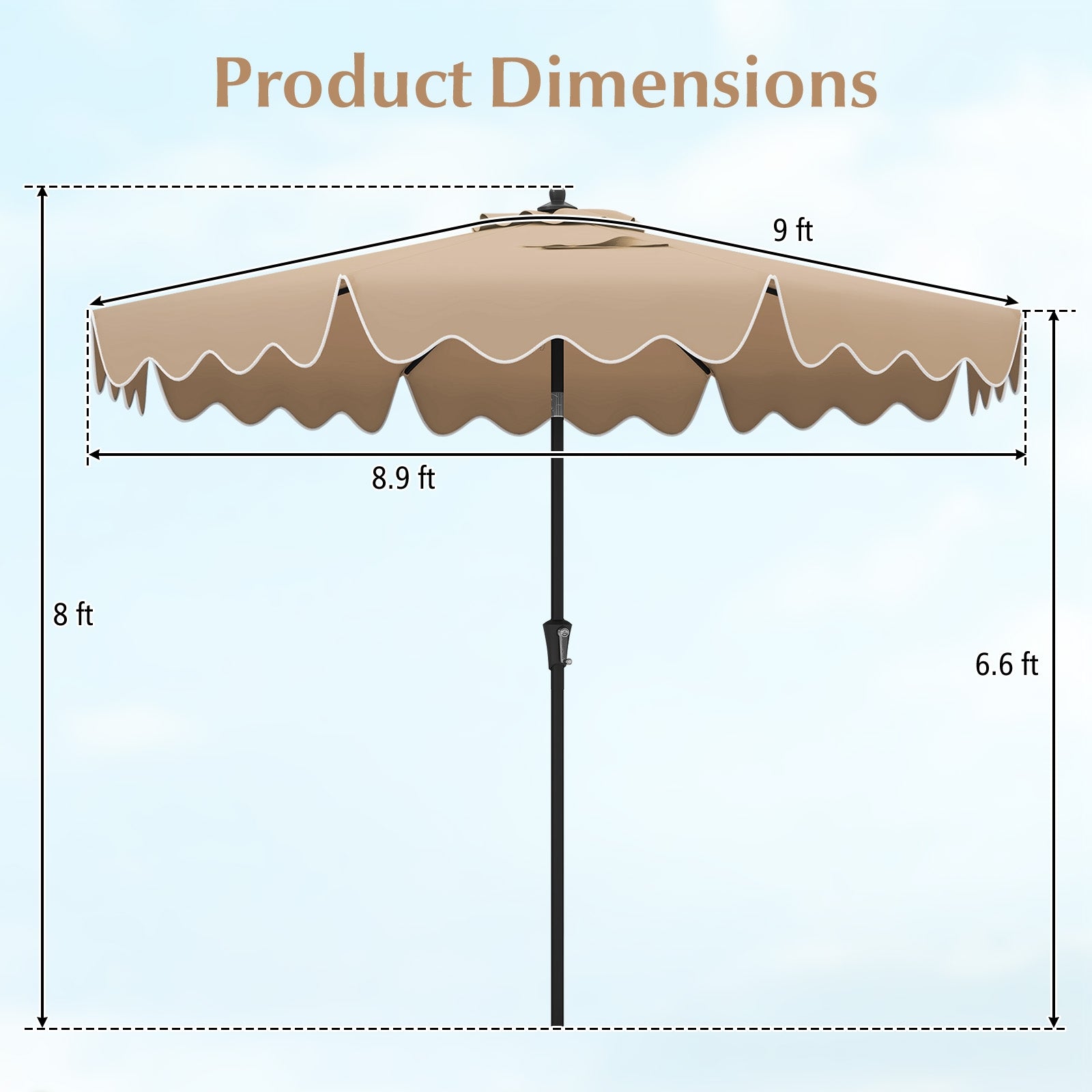 9 Feet Patio Umbrella with Crank Handle and Push Button Tilt, Brown Outdoor Umbrellas at Gallery Canada