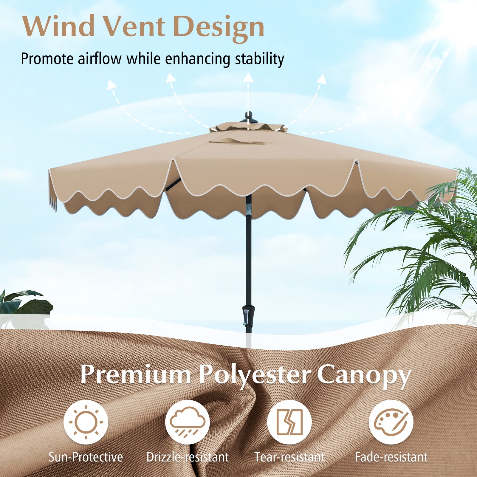 9 Feet Patio Umbrella with Crank Handle and Push Button Tilt, Brown Outdoor Umbrellas at Gallery Canada