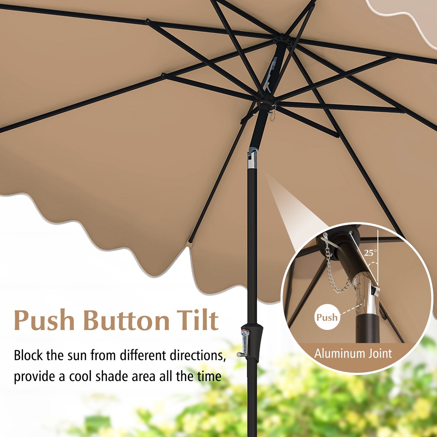 9 Feet Patio Umbrella with Crank Handle and Push Button Tilt, Brown Outdoor Umbrellas at Gallery Canada