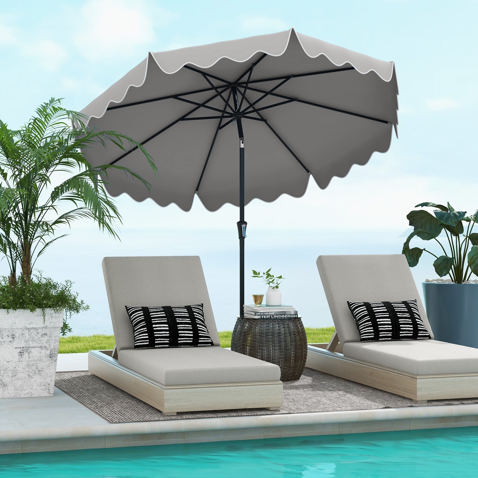 9 Feet Patio Umbrella with Crank Handle and Push Button Tilt, Gray Outdoor Umbrellas at Gallery Canada