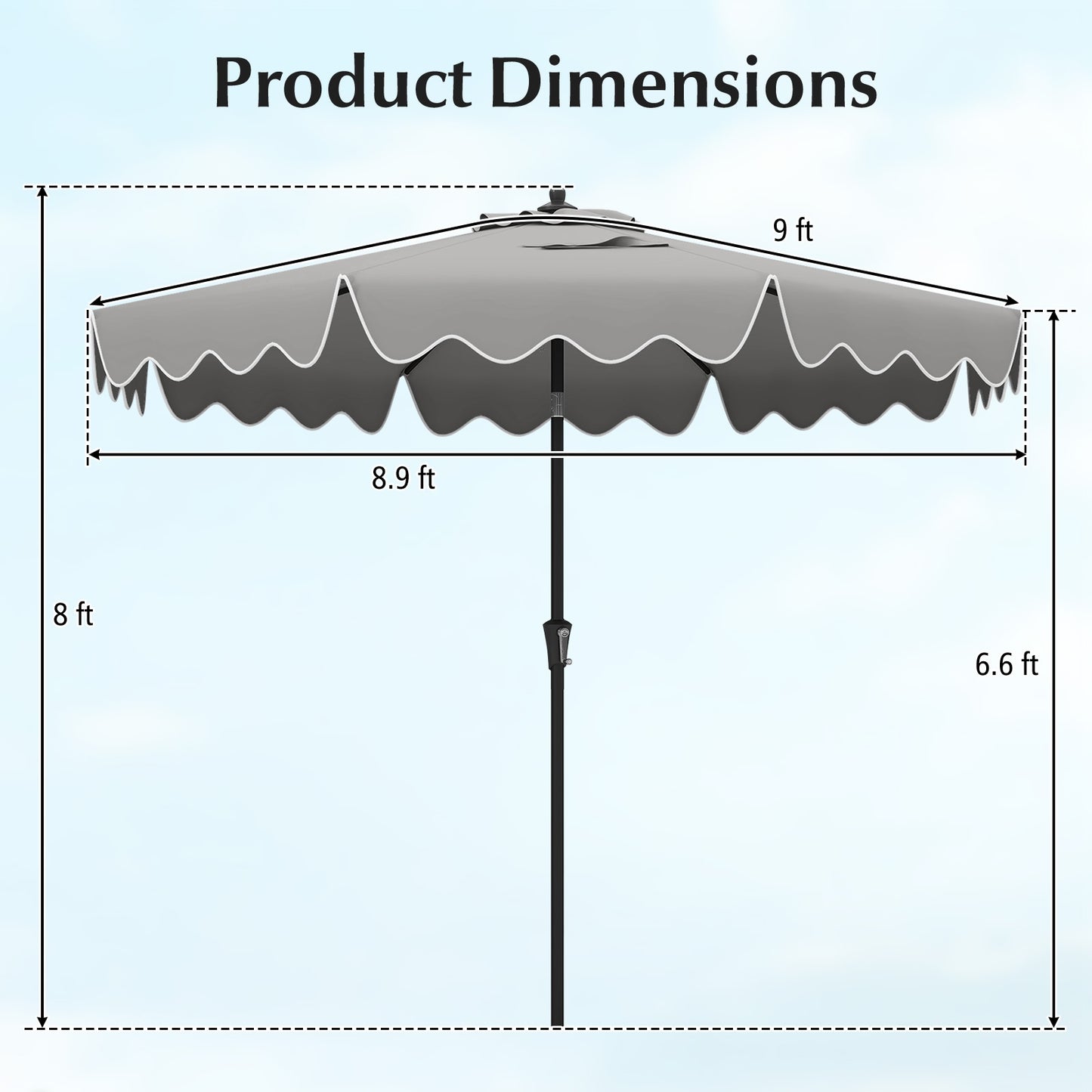 9 Feet Patio Umbrella with Crank Handle and Push Button Tilt, Gray Outdoor Umbrellas at Gallery Canada