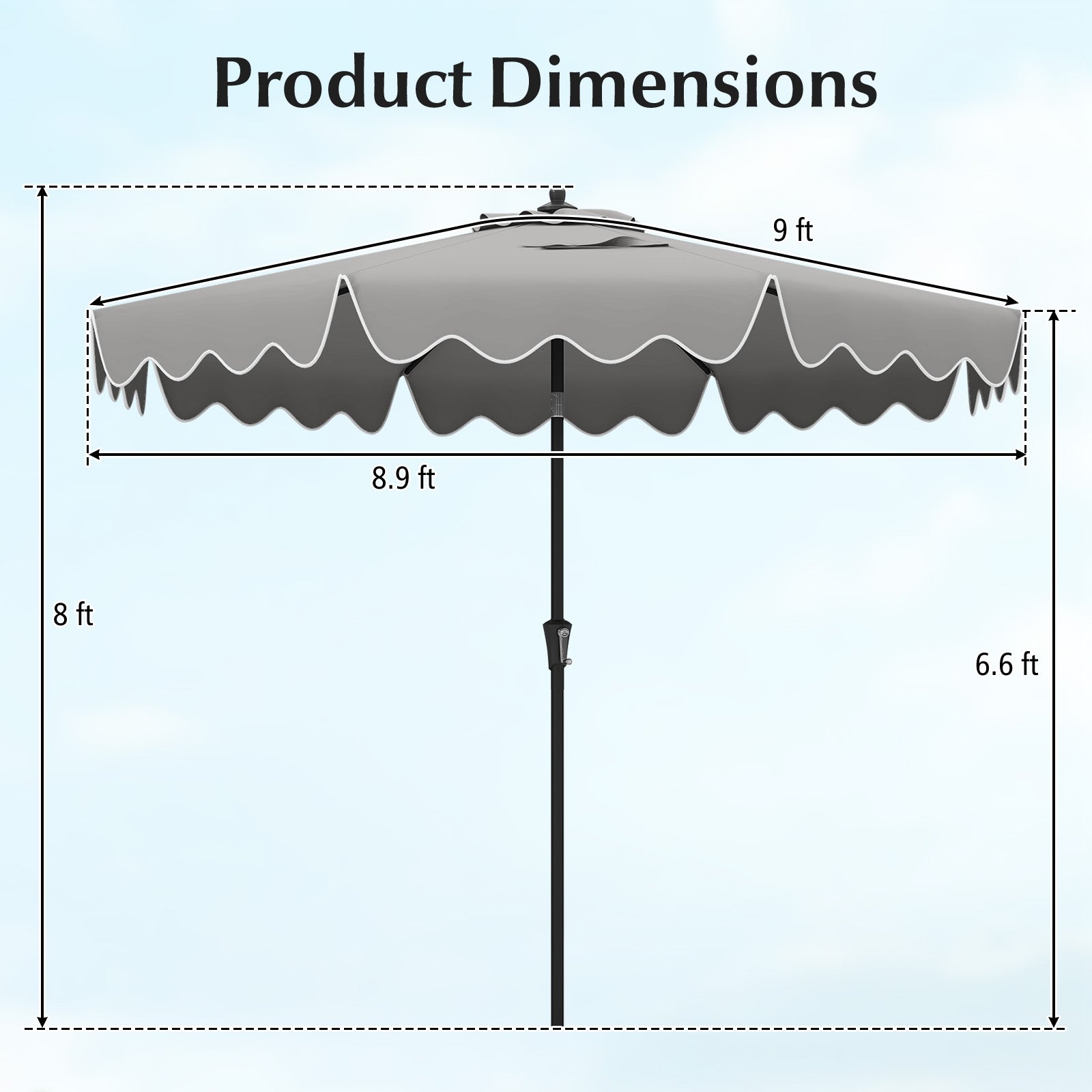 9 Feet Patio Umbrella with Crank Handle and Push Button Tilt, Gray Outdoor Umbrellas at Gallery Canada