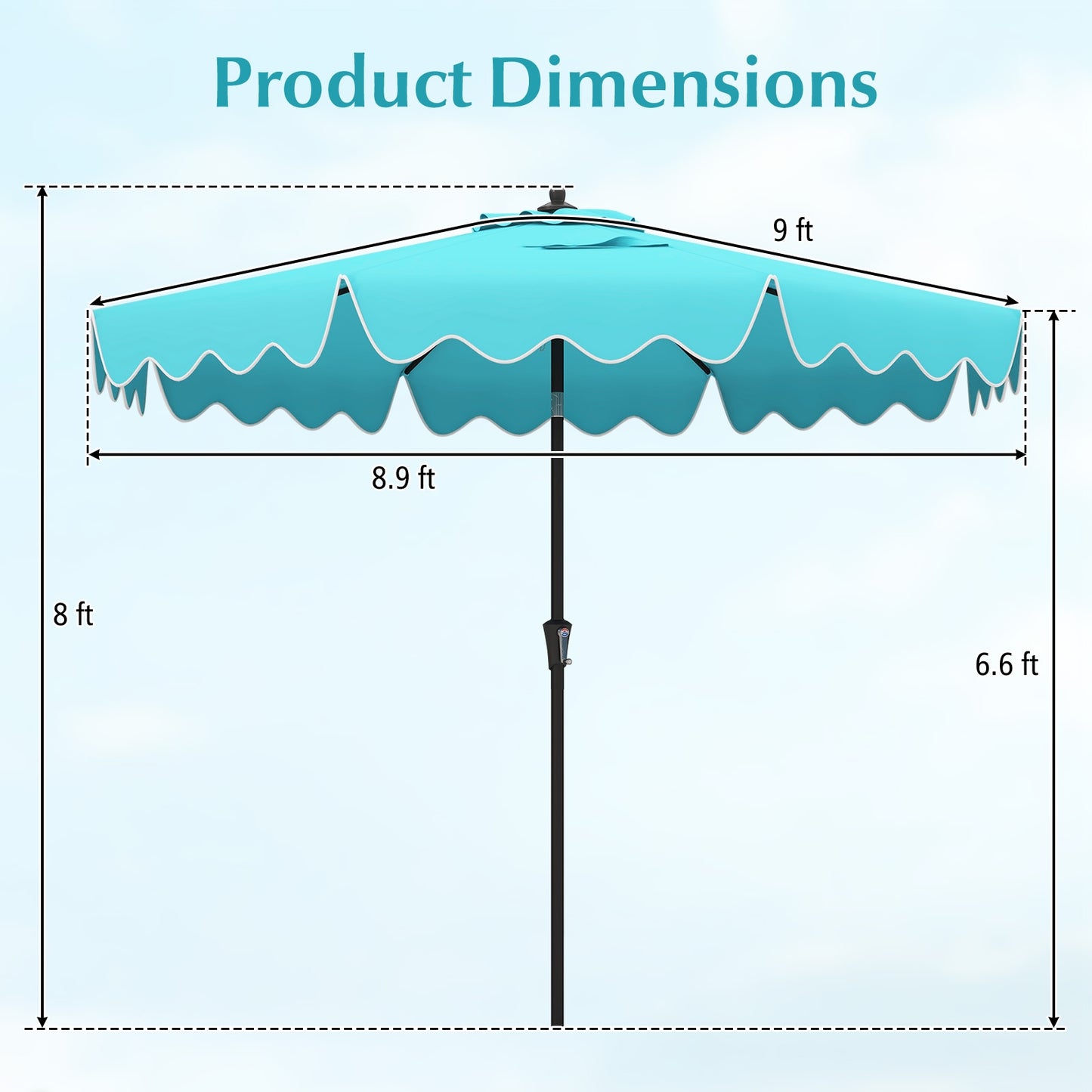 9 Feet Patio Umbrella with Crank Handle and Push Button Tilt, Turquoise Outdoor Umbrellas at Gallery Canada