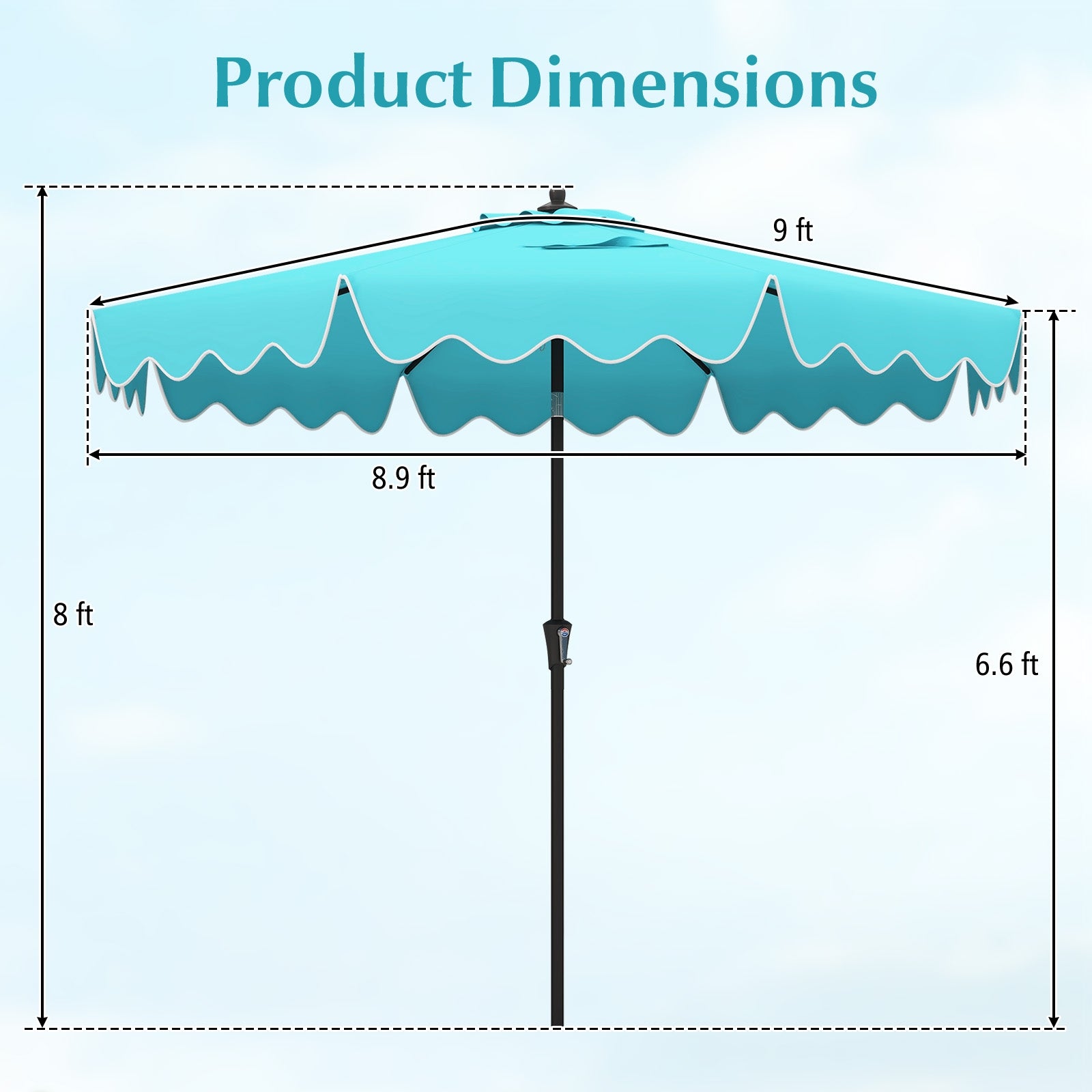 9 Feet Patio Umbrella with Crank Handle and Push Button Tilt, Turquoise Outdoor Umbrellas at Gallery Canada