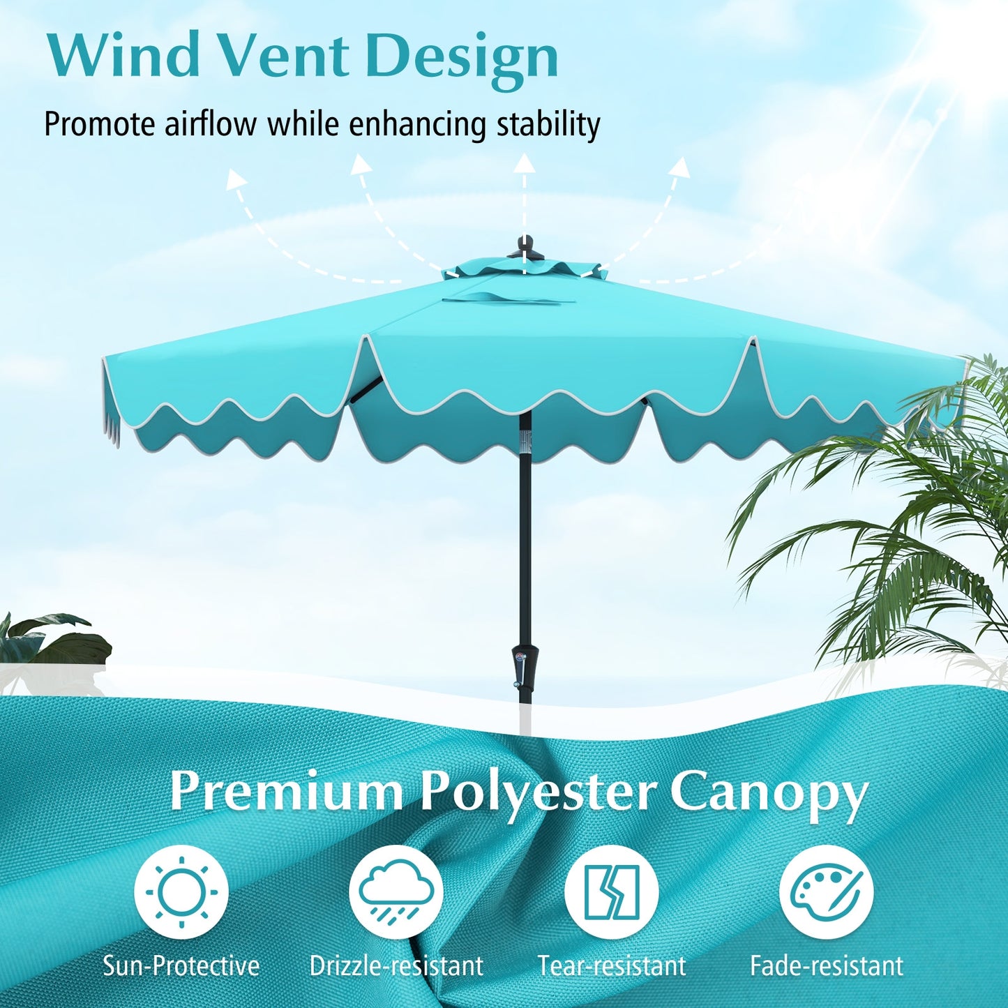 9 Feet Patio Umbrella with Crank Handle and Push Button Tilt, Turquoise Outdoor Umbrellas at Gallery Canada