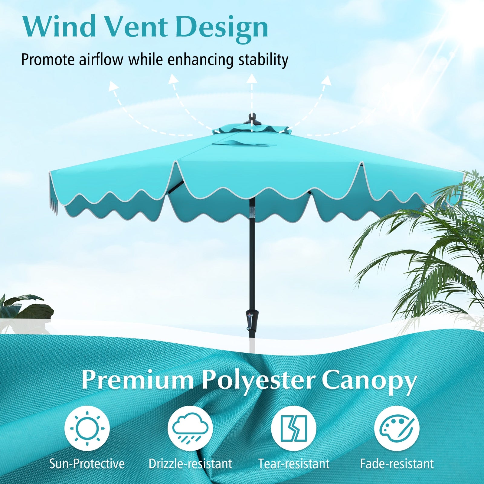 9 Feet Patio Umbrella with Crank Handle and Push Button Tilt, Turquoise Outdoor Umbrellas at Gallery Canada