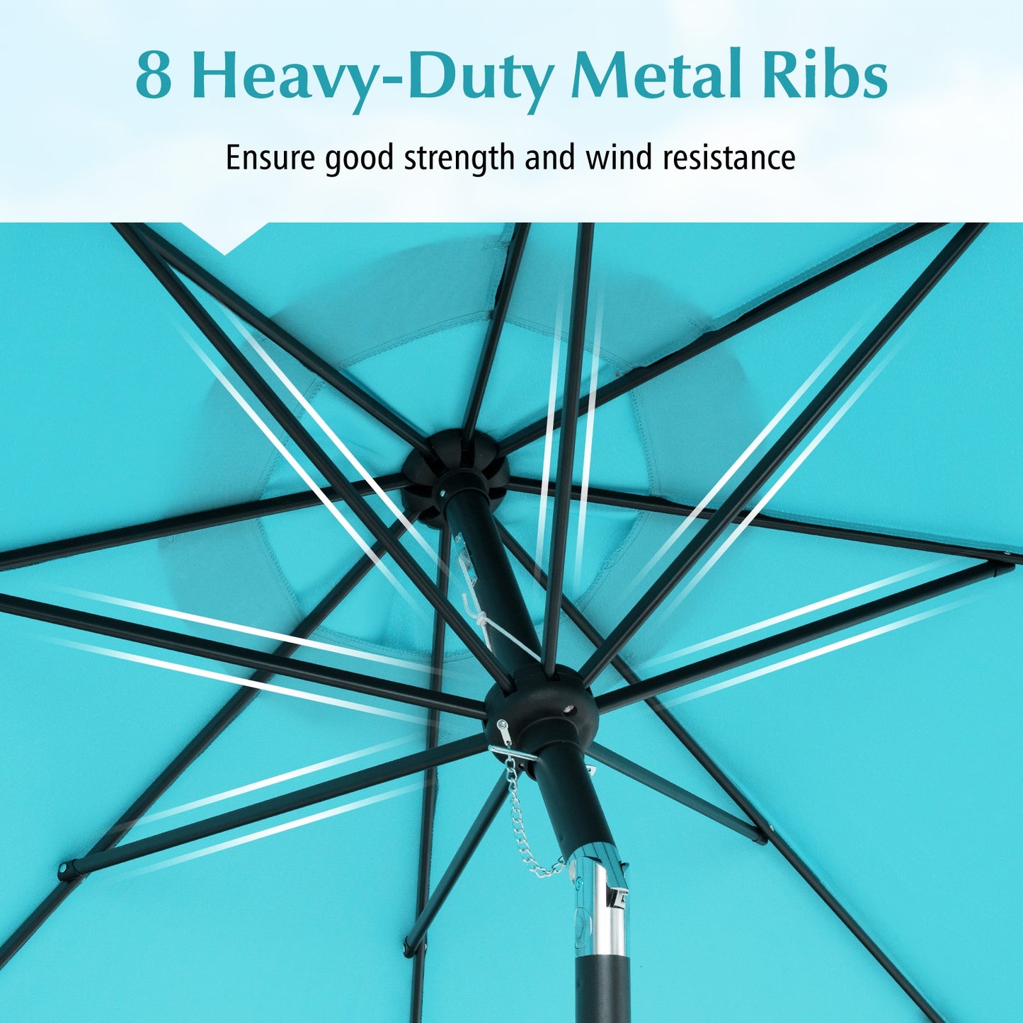 9 Feet Patio Umbrella with Crank Handle and Push Button Tilt, Turquoise Outdoor Umbrellas at Gallery Canada