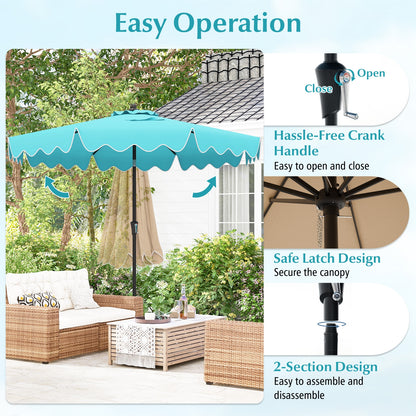 9 Feet Patio Umbrella with Crank Handle and Push Button Tilt, Turquoise Outdoor Umbrellas at Gallery Canada