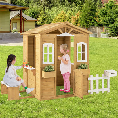 Wood Playhouse with Bench and Serving Stations for 2+ Years Old Kids Play Tents & Playhouse at Gallery Canada