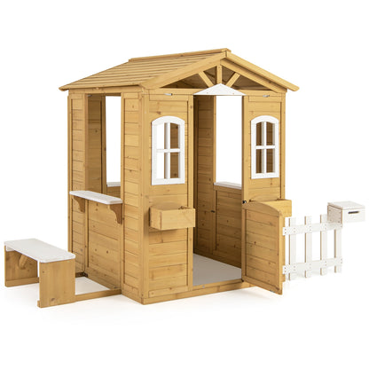 Wood Playhouse with Bench and Serving Stations for 2+ Years Old Kids Play Tents & Playhouse at Gallery Canada