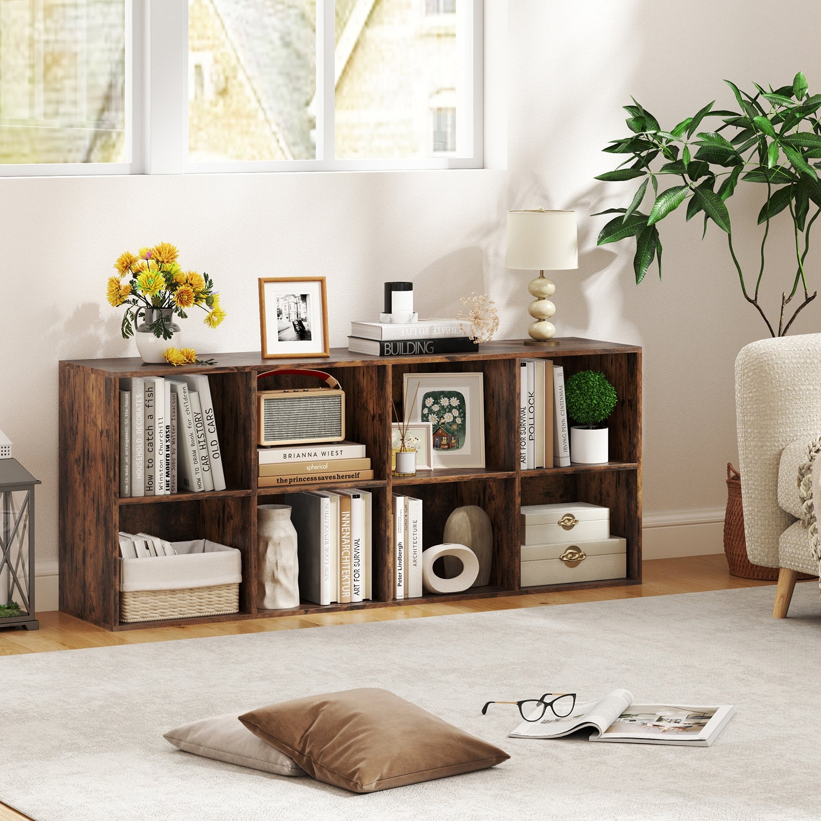8-Cube Bookcase Bookshelf, Storage Organizer, Rustic Brown Bookcases at Gallery Canada