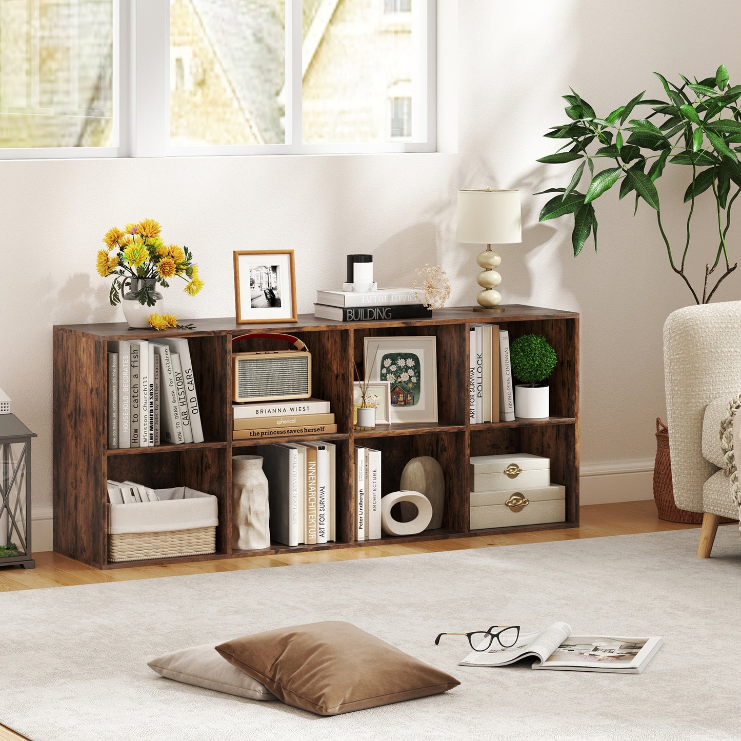 8-Cube Bookcase Bookshelf, Storage Organizer, Rustic Brown Bookcases at Gallery Canada