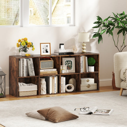 8-Cube Bookcase Bookshelf, Storage Organizer, Rustic Brown