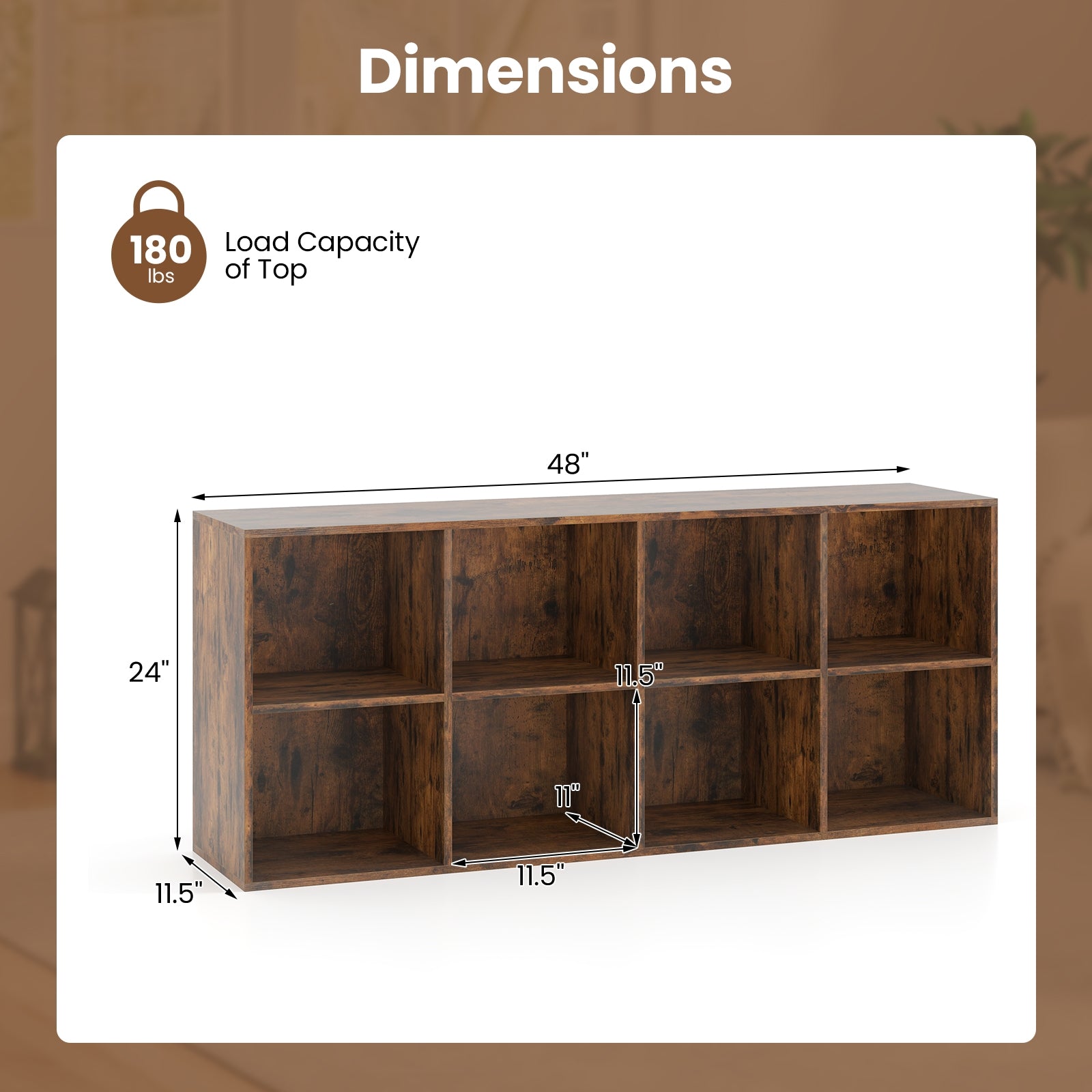 8-Cube Bookcase Bookshelf, Storage Organizer, Rustic Brown Bookcases at Gallery Canada