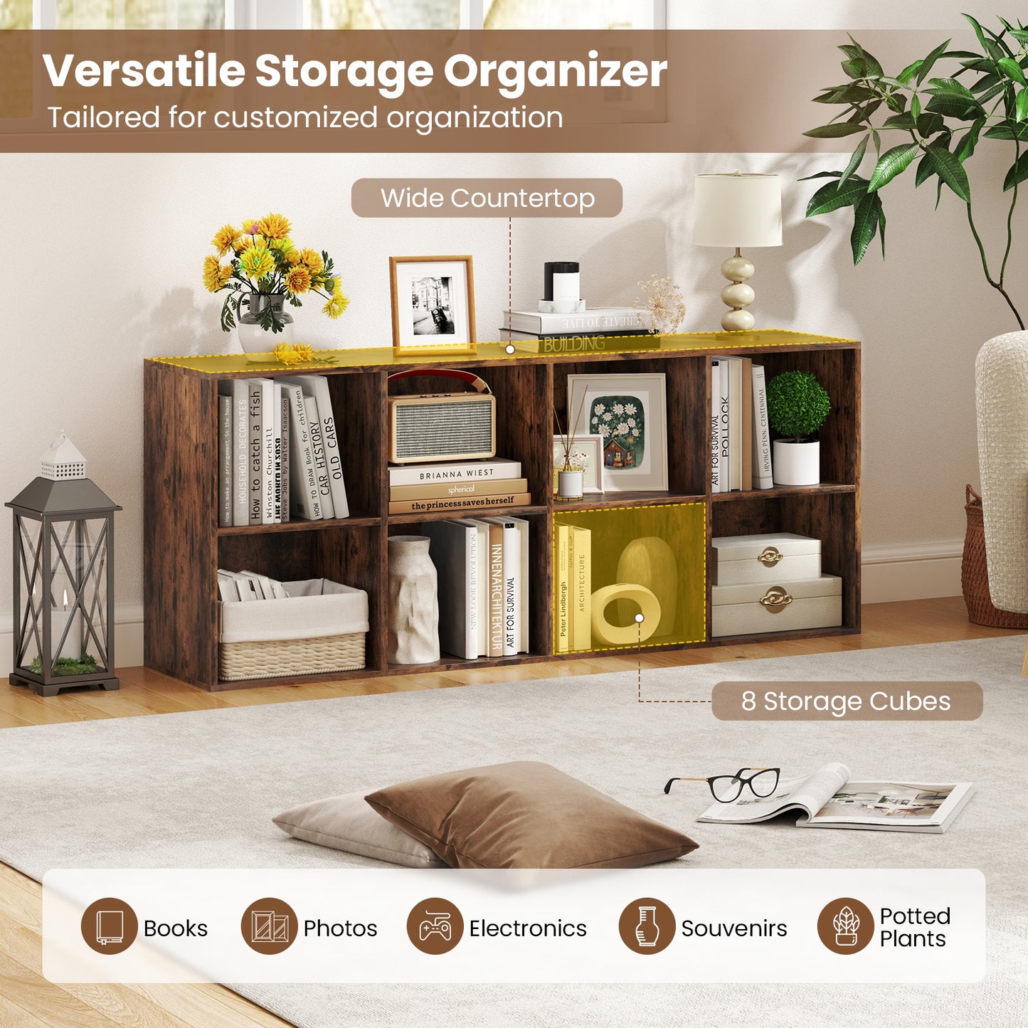 8-Cube Bookcase Bookshelf, Storage Organizer, Rustic Brown Bookcases at Gallery Canada