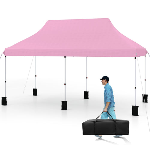 10 X 20 FT Pop up Canopy Tent Foldable Portable Outdoor Gazebo with Carry Bag, Pink