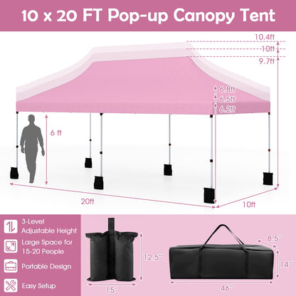 10 X 20 FT Pop up Canopy Tent Foldable Portable Outdoor Gazebo with Carry Bag, Pink Canopies at Gallery Canada