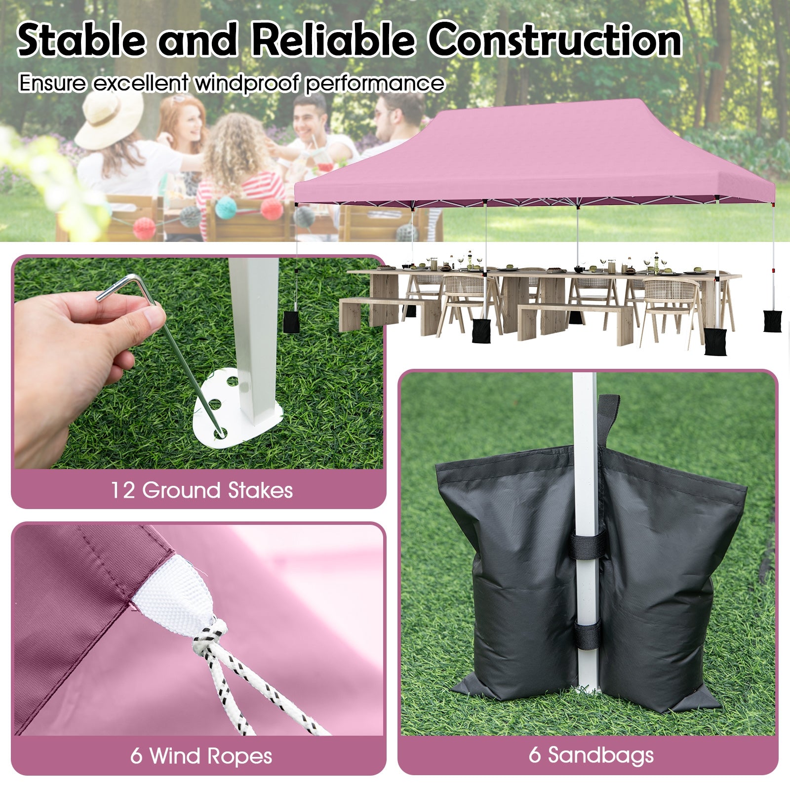 10 X 20 FT Pop up Canopy Tent Foldable Portable Outdoor Gazebo with Carry Bag, Pink Canopies at Gallery Canada