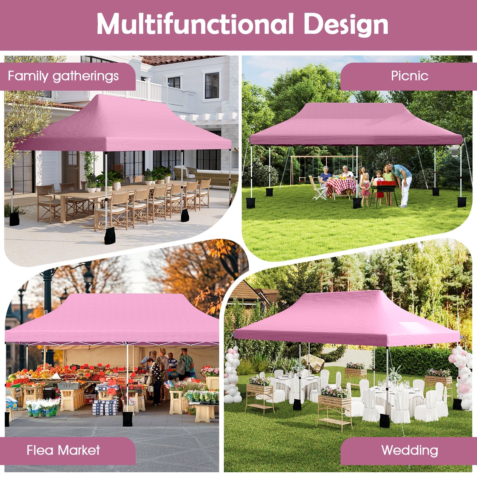 10 X 20 FT Pop up Canopy Tent Foldable Portable Outdoor Gazebo with Carry Bag, Pink Canopies at Gallery Canada