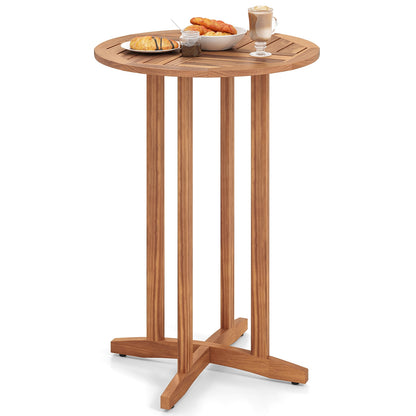 39 Inch Acacia Wood Bar Table, Slatted Table Top, Natural Patio Bar Furniture Natural at Gallery Canada