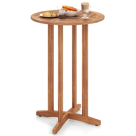 39 Inch Acacia Wood Bar Table, Slatted Table Top, Natural Patio Bar Furniture Natural at Gallery Canada
