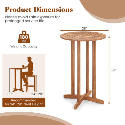 39 Inch Outdoor Acacia Wood Bar Table with Slatted Table Top, Natural Patio Bar Furniture at Gallery Canada